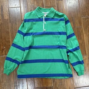 Vintage 90s Campus Rugby Polo Stripe Long Sleeve Mens XL Green Blue USA Preppy